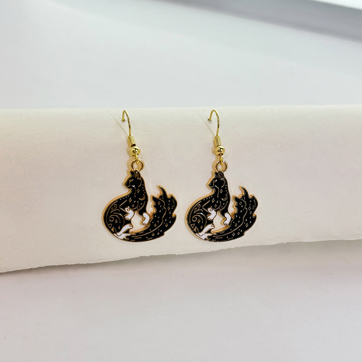 Wholesale Dark Style Cat Halloween Horror Funny Oil Drop Rose Phoenix Earrings
